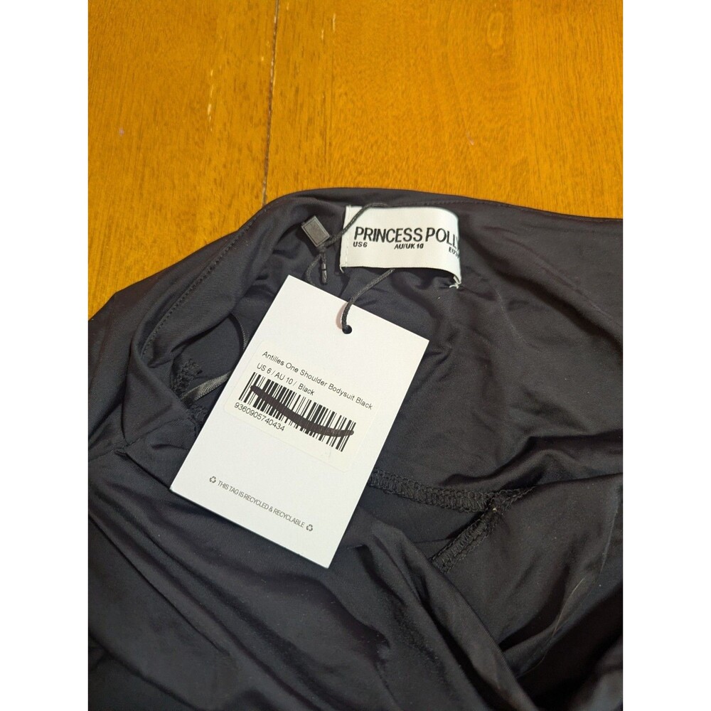 NWT Princess Polly Antilles One Shoulder Bodysuit Black Size 6 Ruched Party - Picture 5 of 6